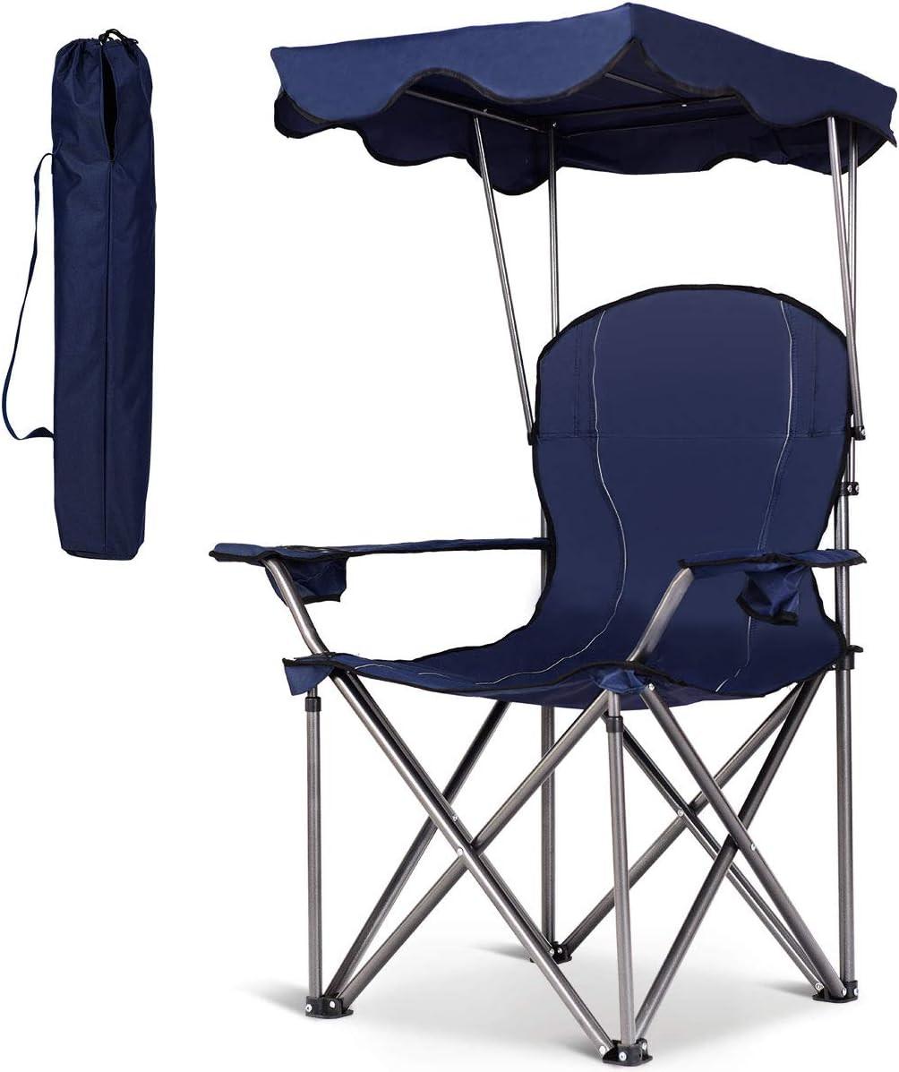CAMPINGSTUHL mit Sonnendach Blau - Blau, Metall (97/130/68cm) - COSTWAY