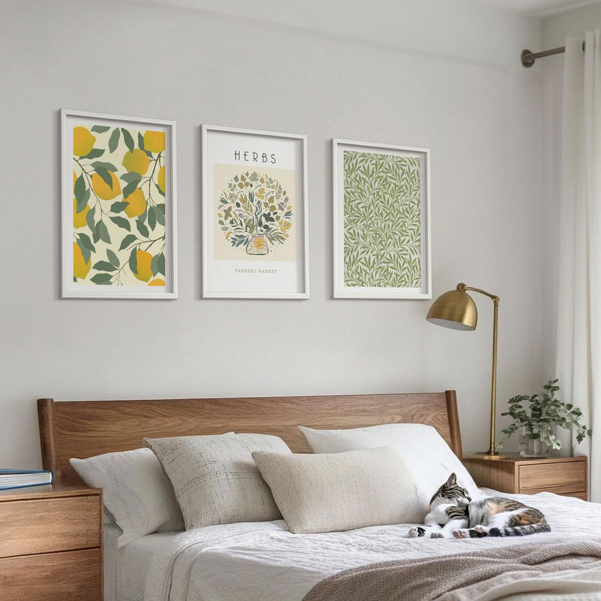 BILDER SET 3er Set - 40x60 cm Weißer Rahmen - Zitronen mit Kräutern und Blättern - Weiß, Kunststoff (40/60cm) - TULUP