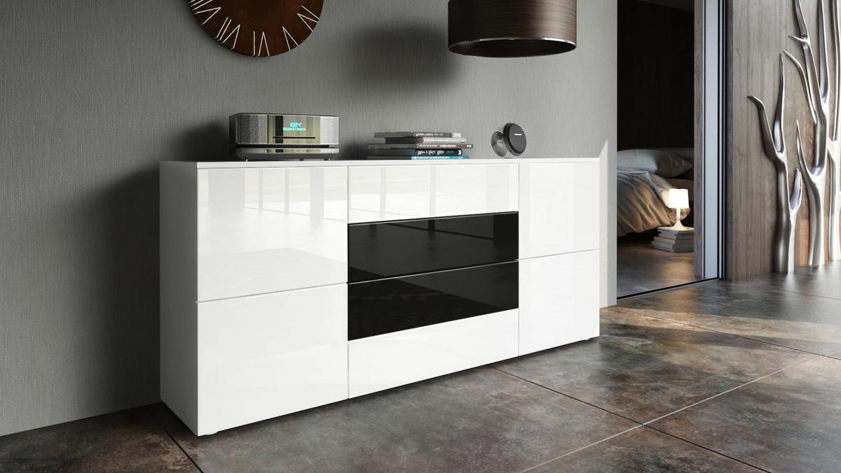 SIDEBOARD Rova Weiß Hochglanz / Schwarz Hochglanz - Weiß Hochglanz/Schwarz, Holzwerkstoff (166/72/35cm) - Vladon