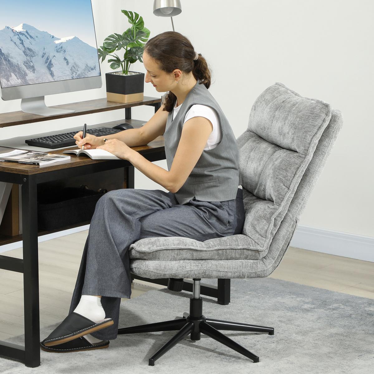 BÜROSTUHL Ohne Armlehnen Gepolsterter Schreibtischstuhl mit Breiter Polster - Schwarz/Grau, Textil/Metall (63.5/102/81cm) - HOMCOM