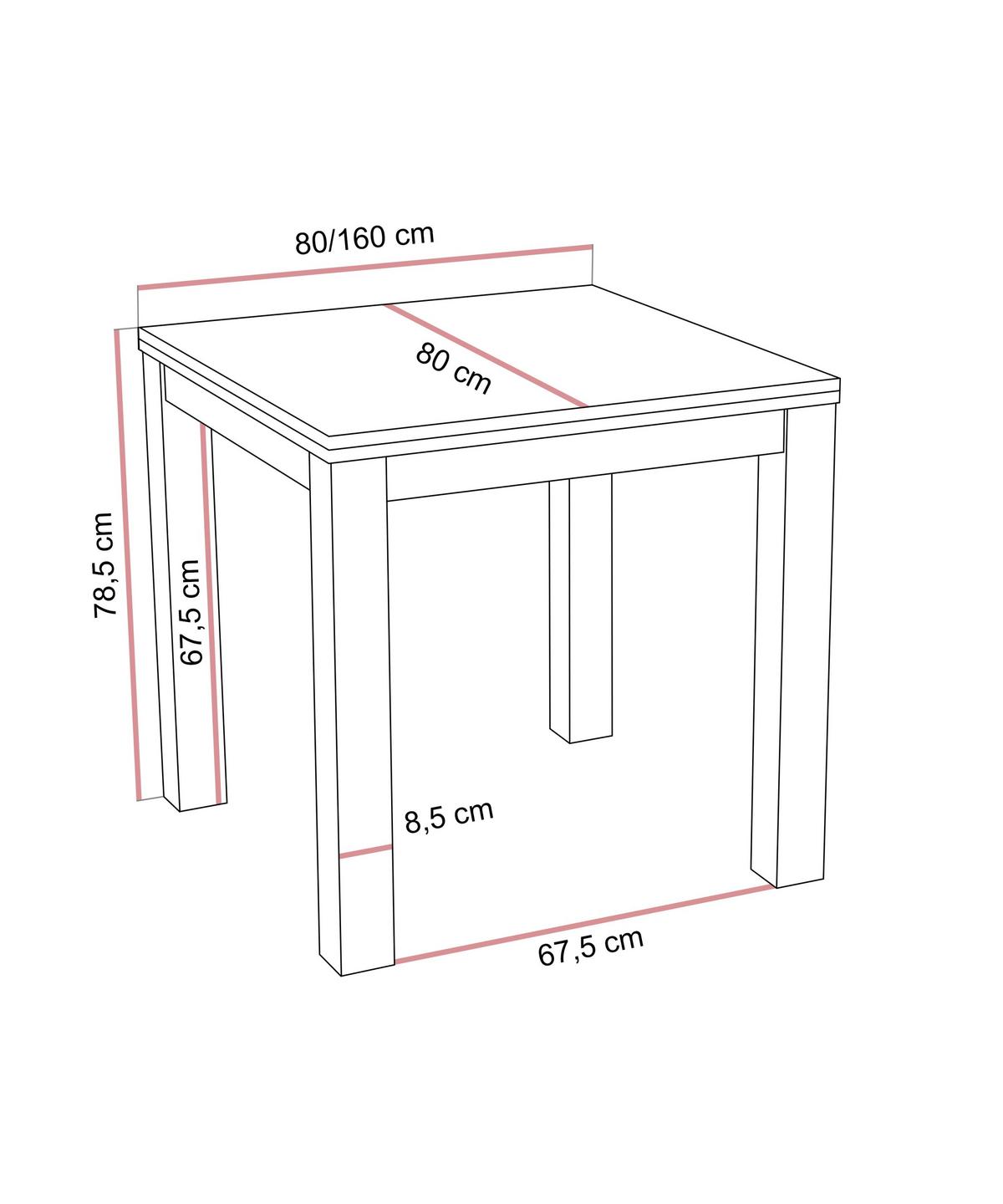 ESSTISCH VIGO 80–160/80/78,5 cm Kaschmir ausklappbar - Kaschmir, Holzwerkstoff (80/80/78.5cm) - Lookway