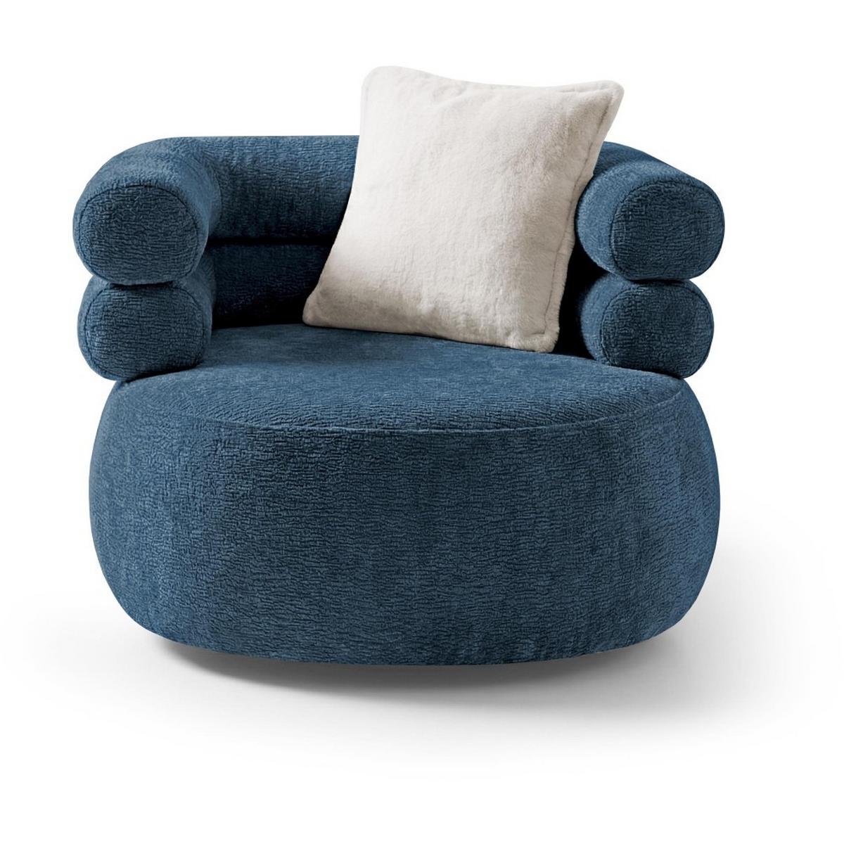 RELAXSESSELSET Nano, Set Drehsessel mit runder Form mit Hocker, Dunkelblau - Dunkelblau, Textil (95/75/95cm) - Beautysofa