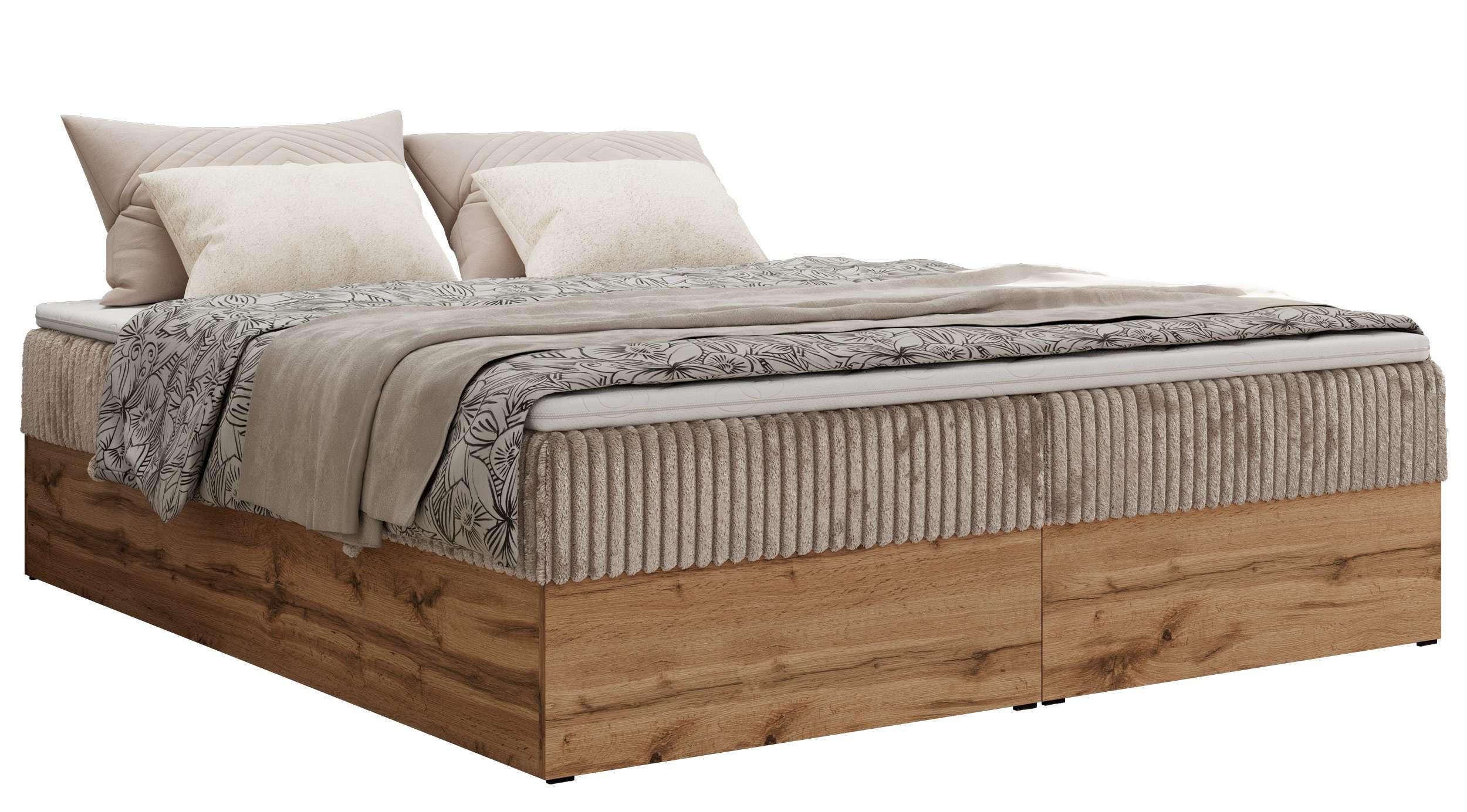 BOXBETT WOOD ZERO 160/200 - Hellbraun Cord - H4 - Topper Visco - Hellbraun, Textil (160/200cm) - MKS