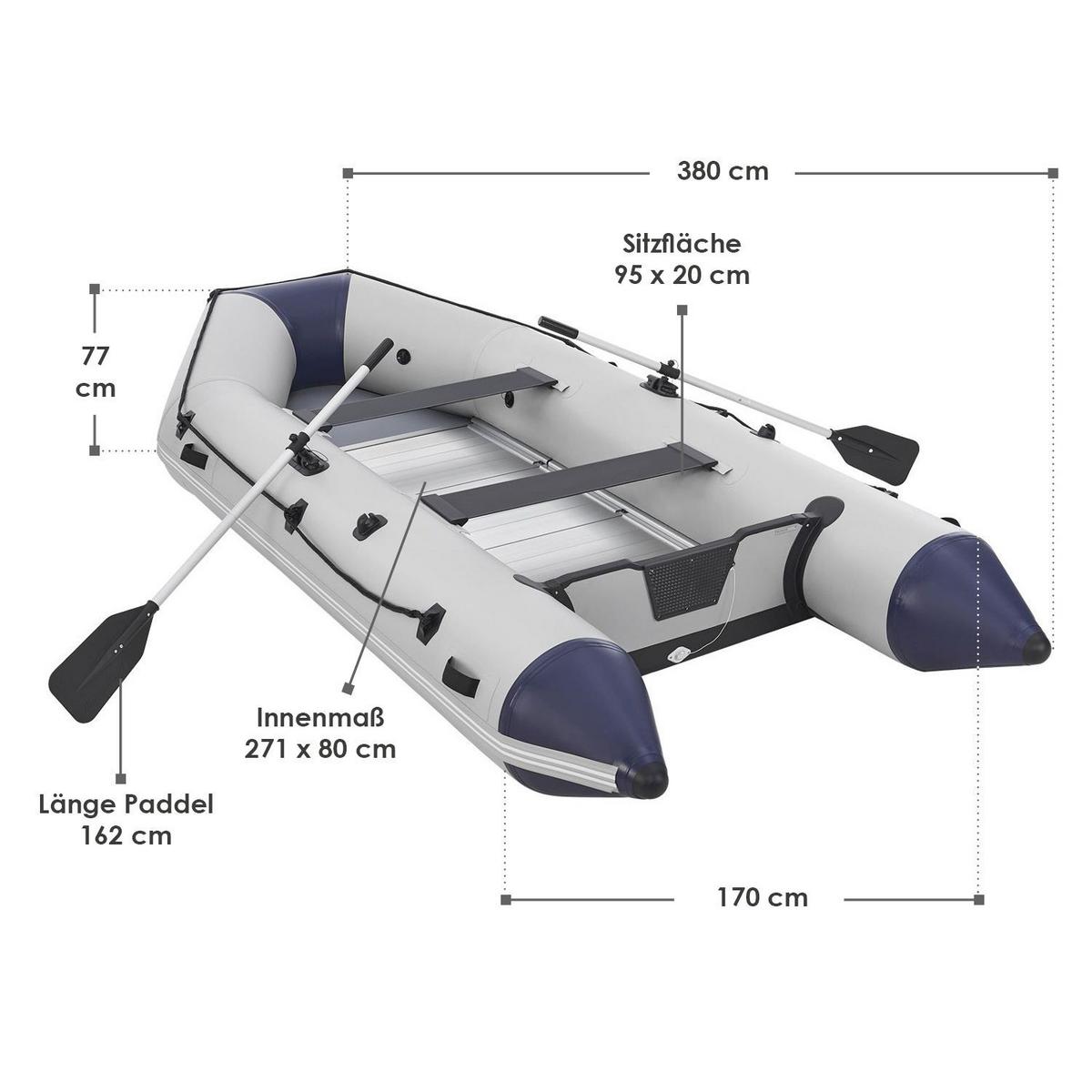 SCHLAUCHBOOT Paddelboot 3,80 m inkl. Tasche & Reparaturset - Grau, Kunststoff (380/170/77cm) - Artsport