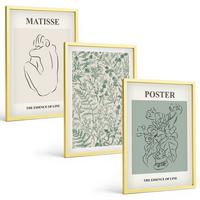 BILDER SET 3er Set - 40x60 cm Goldrahmen - Linien, Pflanzenmuster, Minimalismus - Goldfarben, Kunststoff (40/60cm) - TULUP