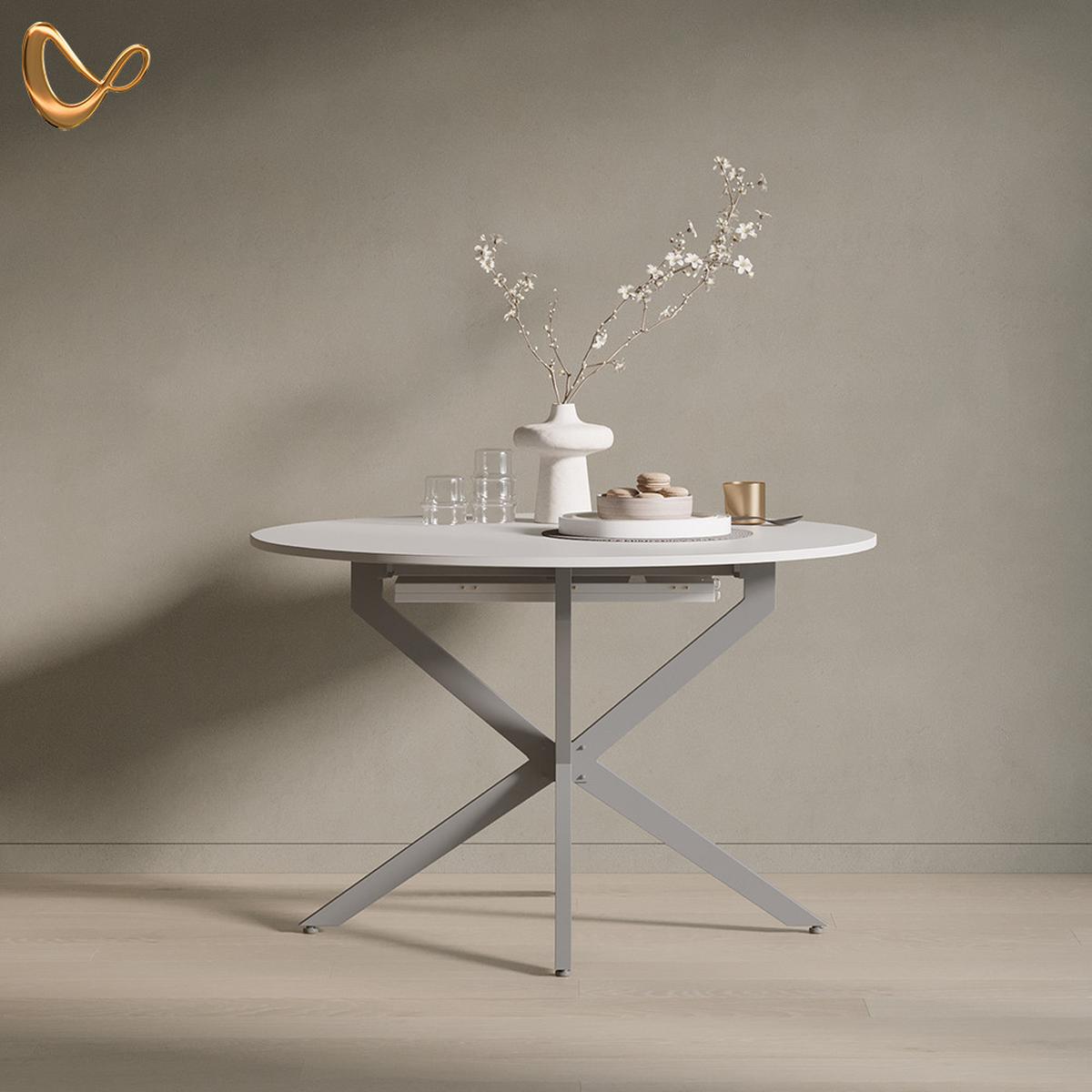 ESSTISCH Firenze Weiß/Grau 120 x 120 cm ausziehbar - Weiß/Grau, Holzwerkstoff (120/120/76.5cm) - Livinity®