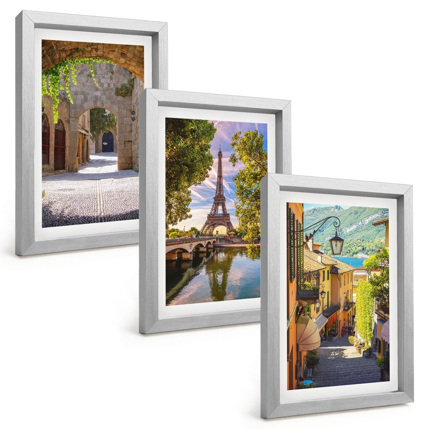 BILDER SET 3er Set - 20x30 cm Silberner Rahmen - Straßen der Eiffel-Architektur - Silberfarben, Kunststoff (20/30cm) - TULUP