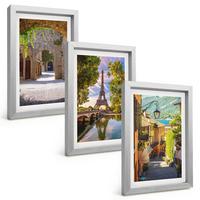 BILDER SET 3er Set - 20x30 cm Silberner Rahmen - Straßen der Eiffel-Architektur - Silberfarben, Kunststoff (20/30cm) - TULUP