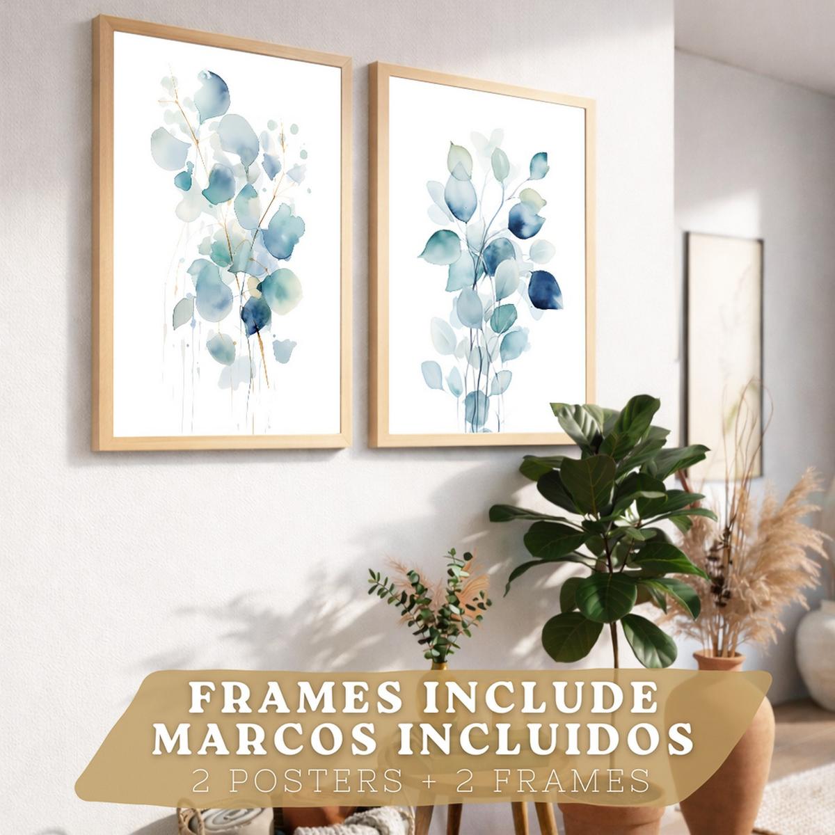 POSTER 2er-Set Wandbilder Blumen Aquarell modern Wohnzimmer Deko, Schlafzimmer, Küche, Badezimmer Leichter Holzrahmen A4 - Beige, Papier (29.7/1/21cm) - Nacnic