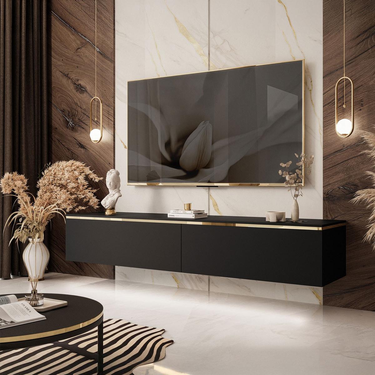 HÄNGESCHRANK TV-Möbel AURORA Schwarz Matt mit LED Beleuchtung - Schwarz, Holzwerkstoff (180/32/40cm) - Lookway