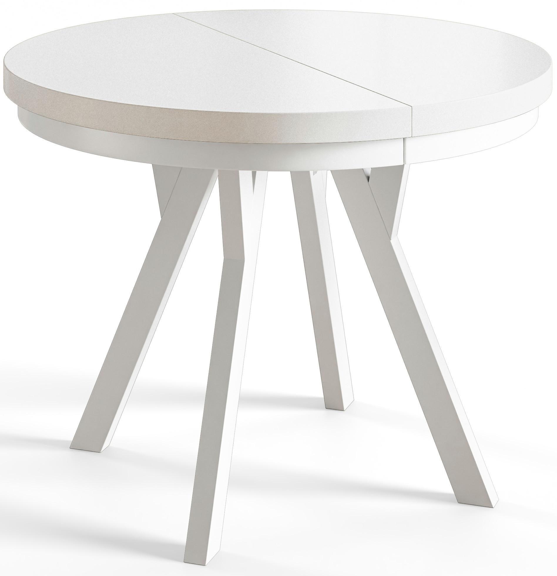 RUNDER Esstisch ausziehbar – Moderner Wohnzimmertisch und Küchentisch – Tisch mit Stabile Konstruktion, Durchmesser 100 cm - 200 cm - Farbe Weiß - Weiß, Holzwerkstoff (100/100/77cm) - Alpi-Möbel