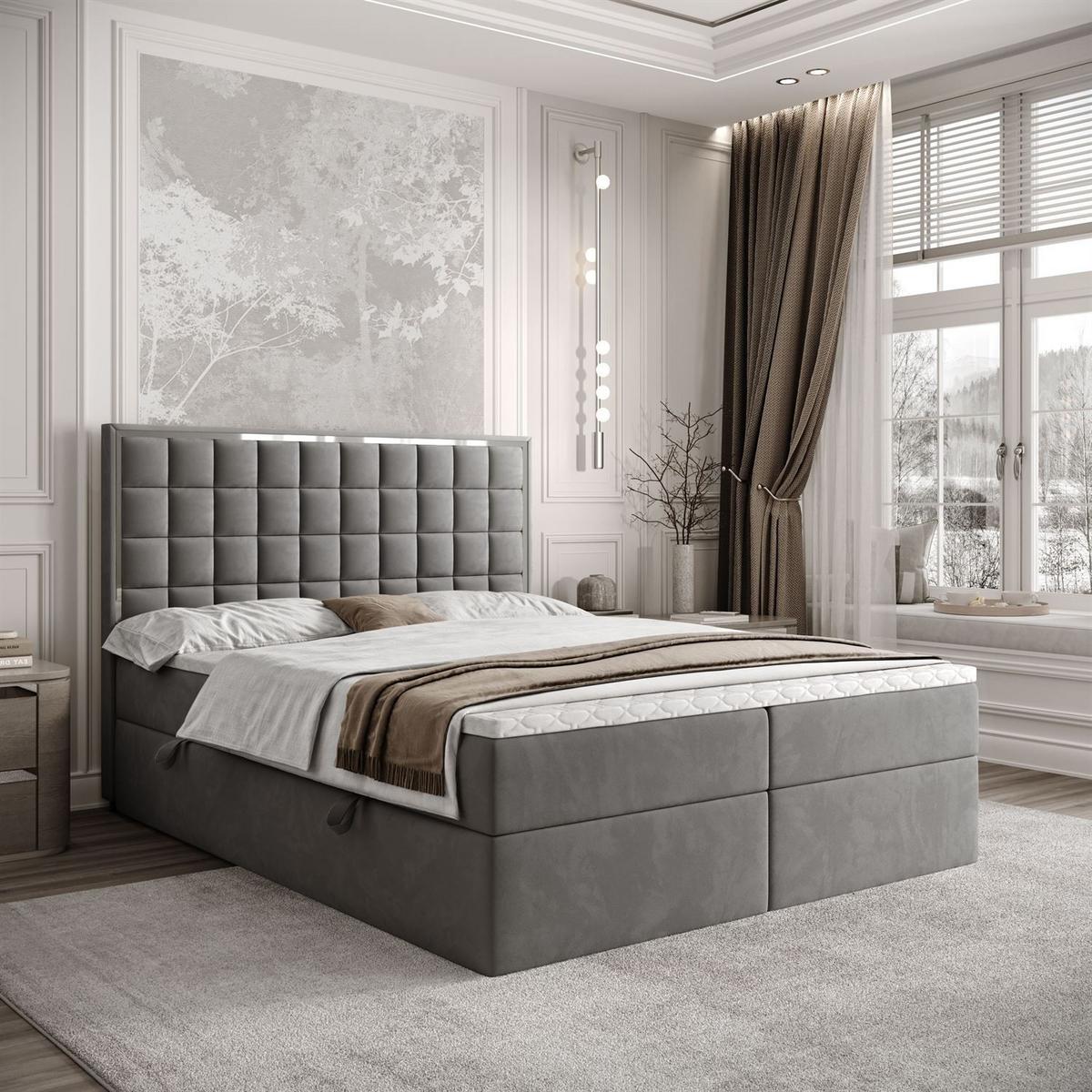 BOXSPRINGBETT ISADORA SILVER mit Bettkasten und Topper 180x200 cm Royal Velvet 250 - Grau, Textil - Lookway