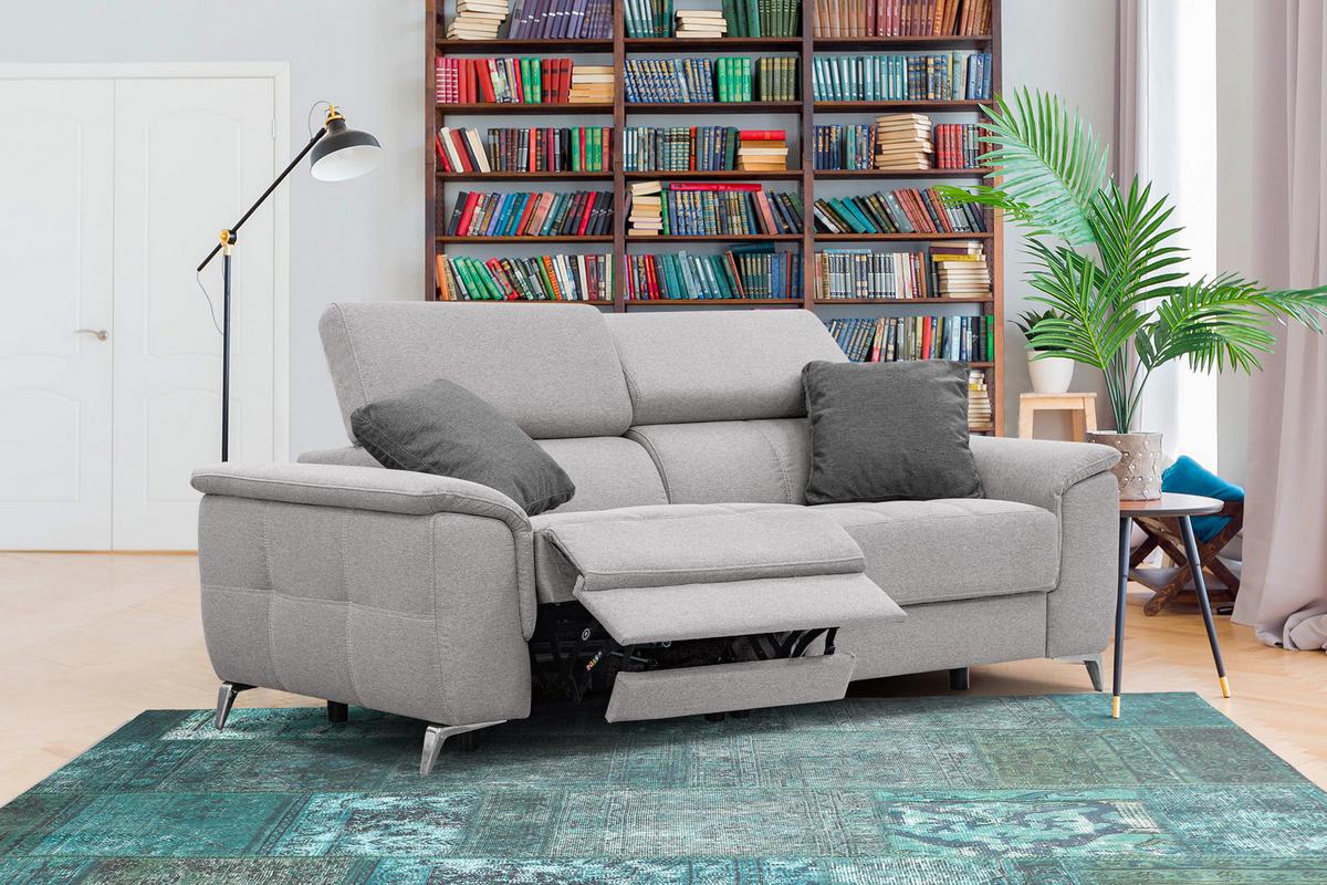 SOFA PLAUEN 3-Sitzer mit 2 Relaxfunktionen, hellgrau - Silberfarben/Hellgrau, Holzwerkstoff/Textil (214/83/105cm) - Wozimo