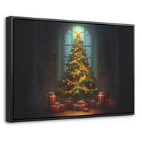 LEINWAND Bilder mit Rahmen - Weihnachtsbaum - Geschenk - Winter - 60x40 - Grün, Textil (60/40cm) - MuchoWow