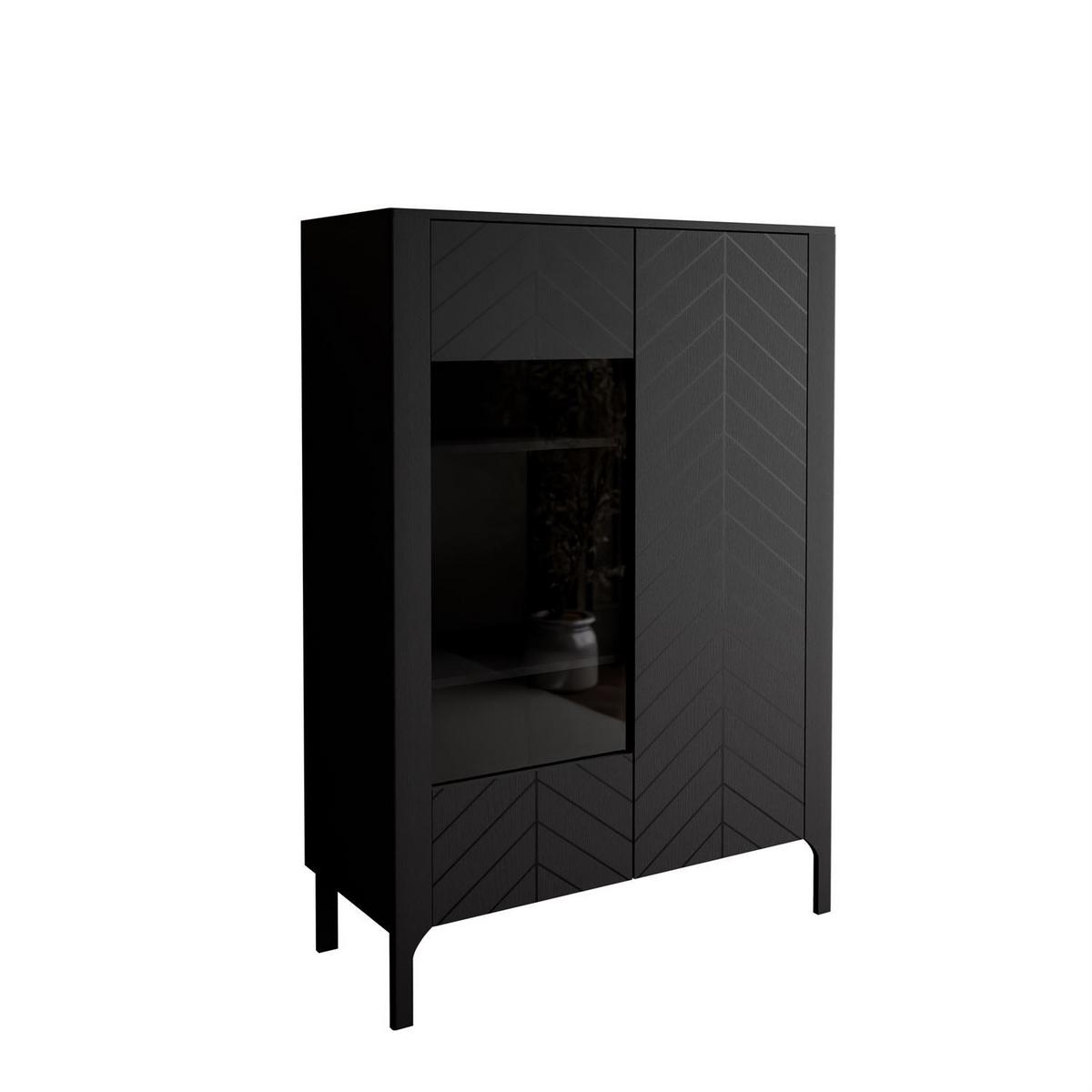 GLASVITRINE LUMI, Schwarz - Schwarz, Holzwerkstoff (103/130/41cm) - Lookway