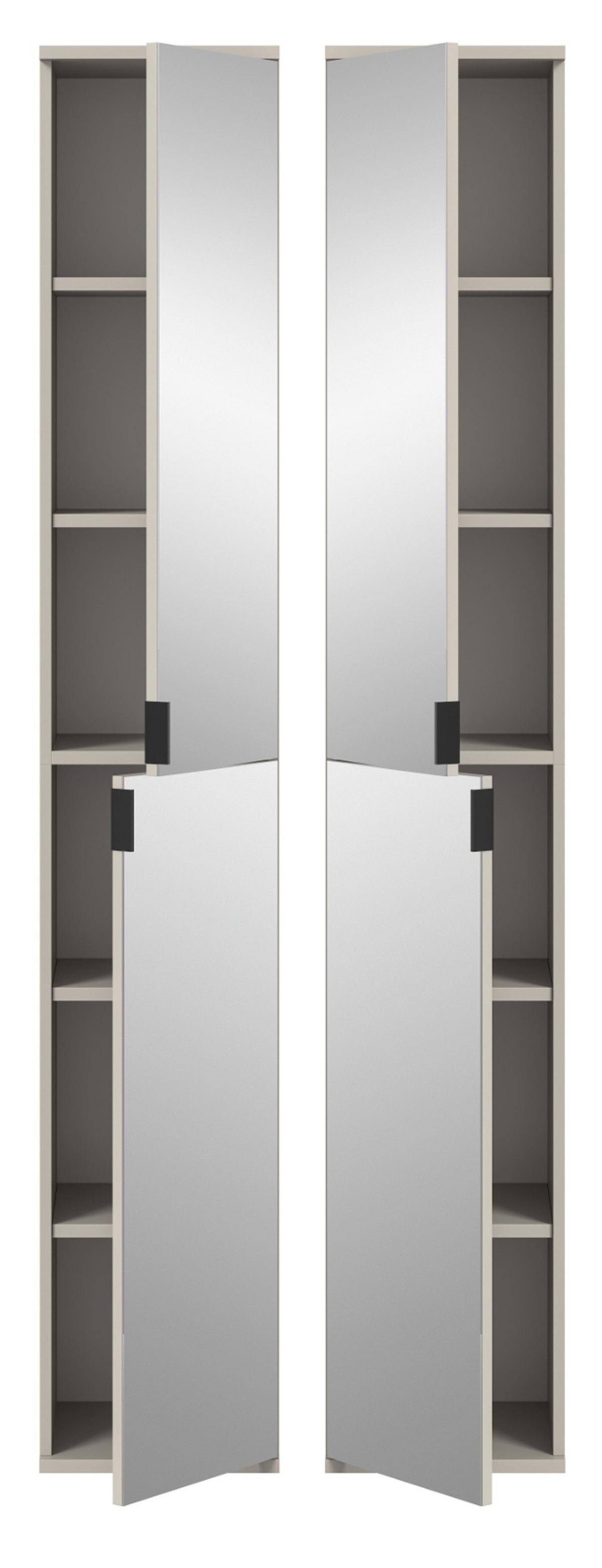 STAURAUMSCHRANK in Kaschmir 30 x 193 cm, Flurschrank mit Spiegel - Kaschmir/Schwarz, Glas/Holzwerkstoff (30/193/34cm) - Inn.Furn