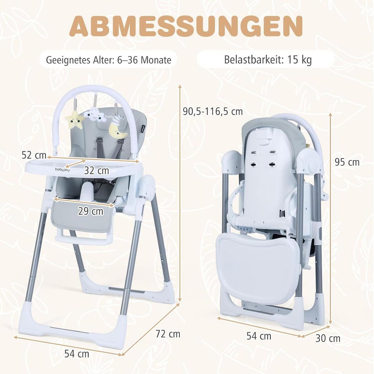 BABYSTUHL mit Spielbügel & Rollen hellgrau - Hellgrau, Metall (72/90.5/54cm) - COSTWAY