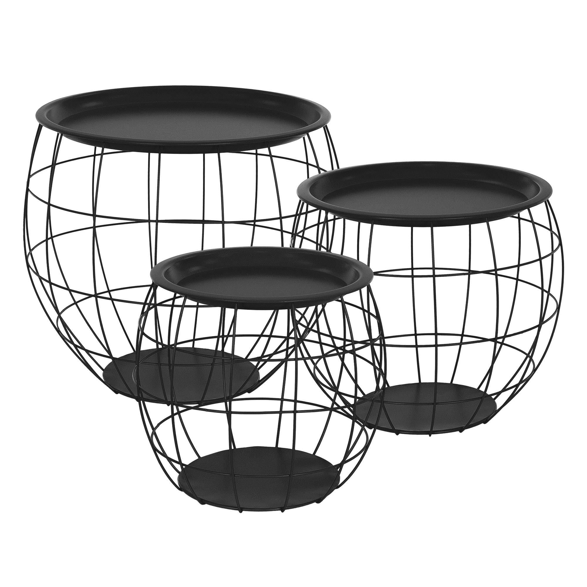 BEISTELLTISCH rund Ø31cm/Ø38cm/Ø47cm Schwarz aus Metall - Schwarz, Metall (43/43/40cm) - ML-DESIGN