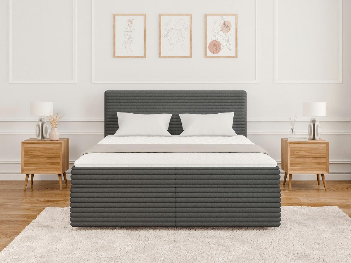 BOXBETT Roma 160/200 cm Dunkelgrau Plüschcord - Dunkelgrau/Schwarz, Holz/Kunststoff (160/200cm) - S-Style