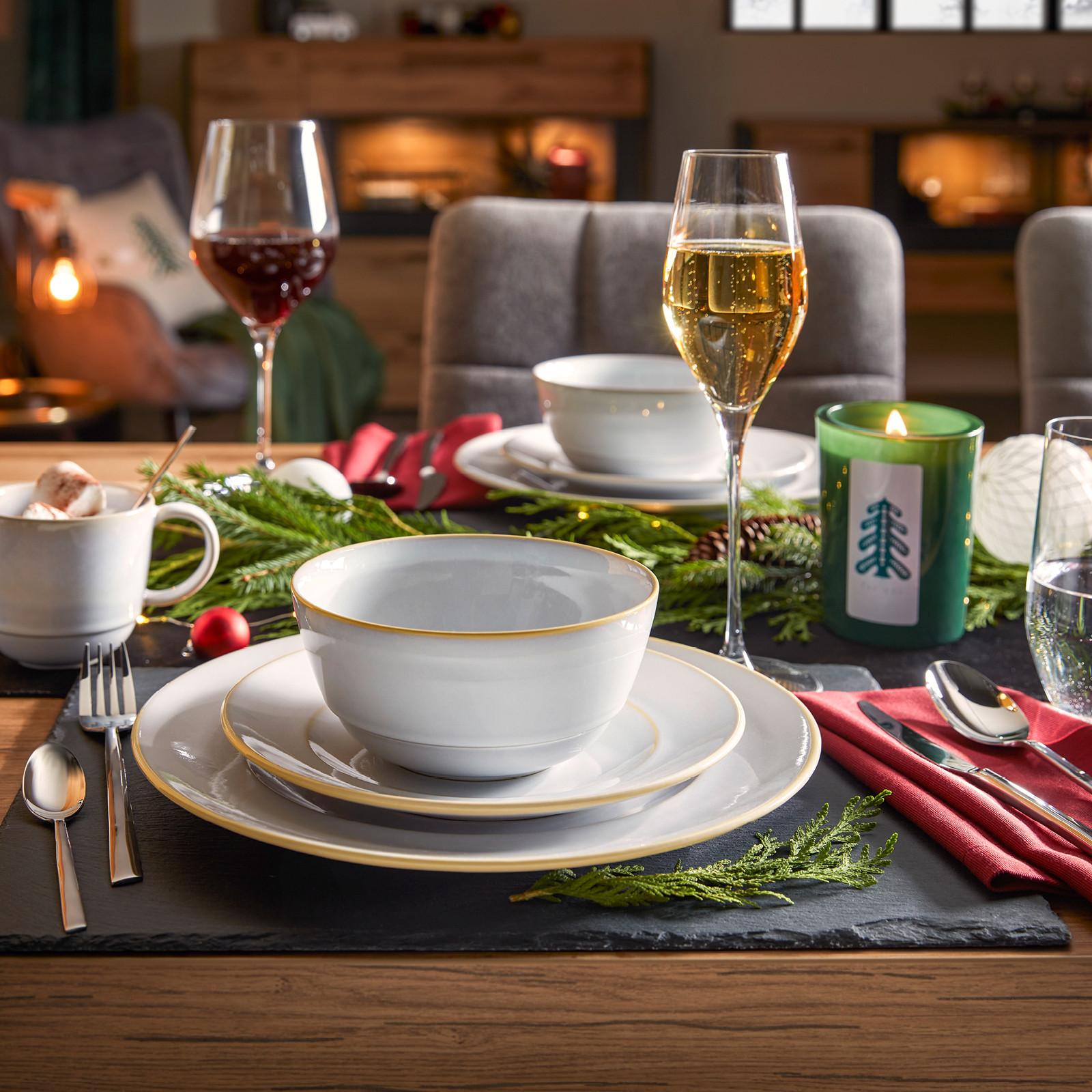 Biała zastawa stołowa ze złotymi krawędziami Christmas Fable