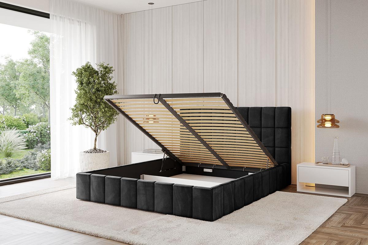 POLSTERBETT mit Bettkasten und Lattenrost, Boxbett ohne Matratze - AMEA 140x200 Schwarz - Schwarz, Holzwerkstoff/Textil (140/200cm) - ALTDECOR
