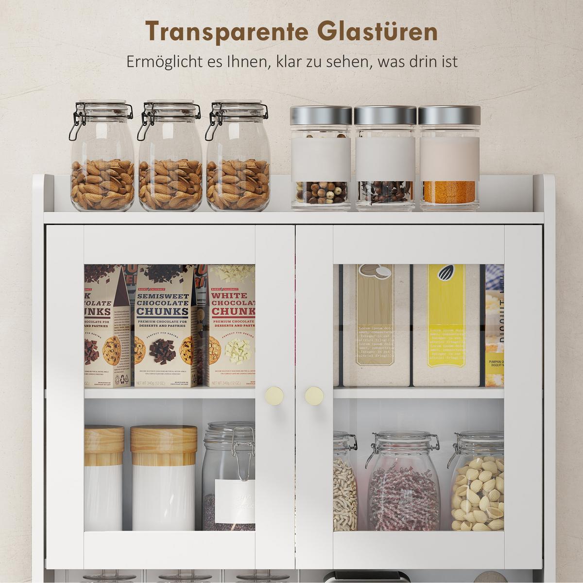 KÜCHENSCHRANK MDF Glas Weiß - Goldfarben/Weiß, Holzwerkstoff/Metall (38/170/68cm) - HOMCOM