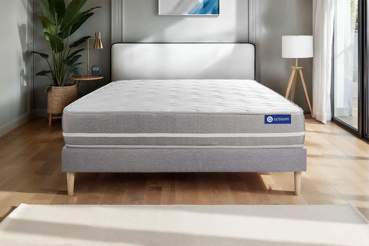 BETT Actilatex touch Latex und Memory-Schaum 130 x 200 cm h1 - Kit Bettgestell Grau - Beige/Grau, Karton/Holz (130/200cm) - ACTISOM
