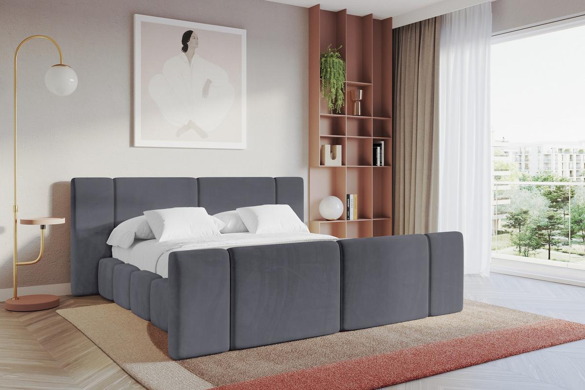 POLSTERBETT mit Bettkasten, Fußteil und Lattenrost, Bett mit Matratze H3/H4 - NILO-Z 180x200 Dunkelgrau - Dunkelgrau, Holzwerkstoff/Textil (180/200cm) - ALTDECOR