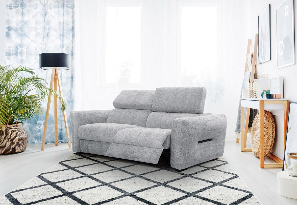 SOFA CALVERA 3-Sitzer mit 1 Relaxfunktion, hellgrau - Hellgrau, Holzwerkstoff/Textil (204/79/106cm) - Wozimo