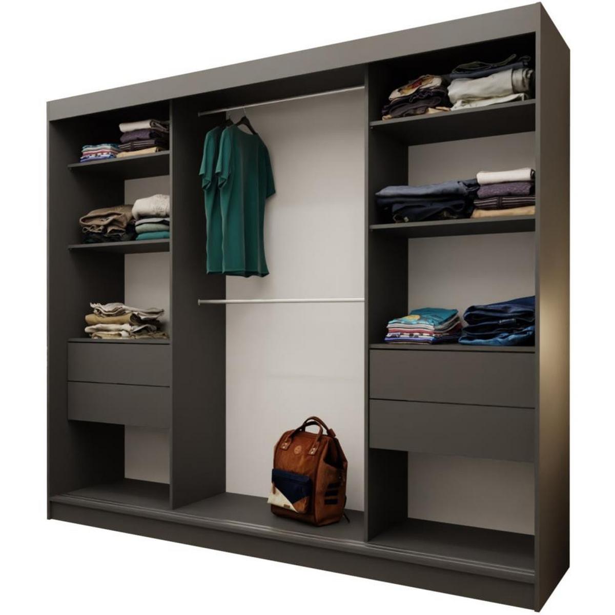SCHWEBETÜRENSCHRANK Debra II 240/216/61 graphit mit Spiegel und Schubladen - Graphitfarben, Holzwerkstoff (240/216/61cm) - Beautysofa