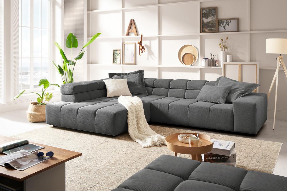 ECKSOFA MIT MOTORISCHEM SITZVORZUG NEVADA Anthrazit Cord Relaxfunktion - Anthrazit/Schwarz, Kunststoff/Textil (319/215cm) - KAWOLA