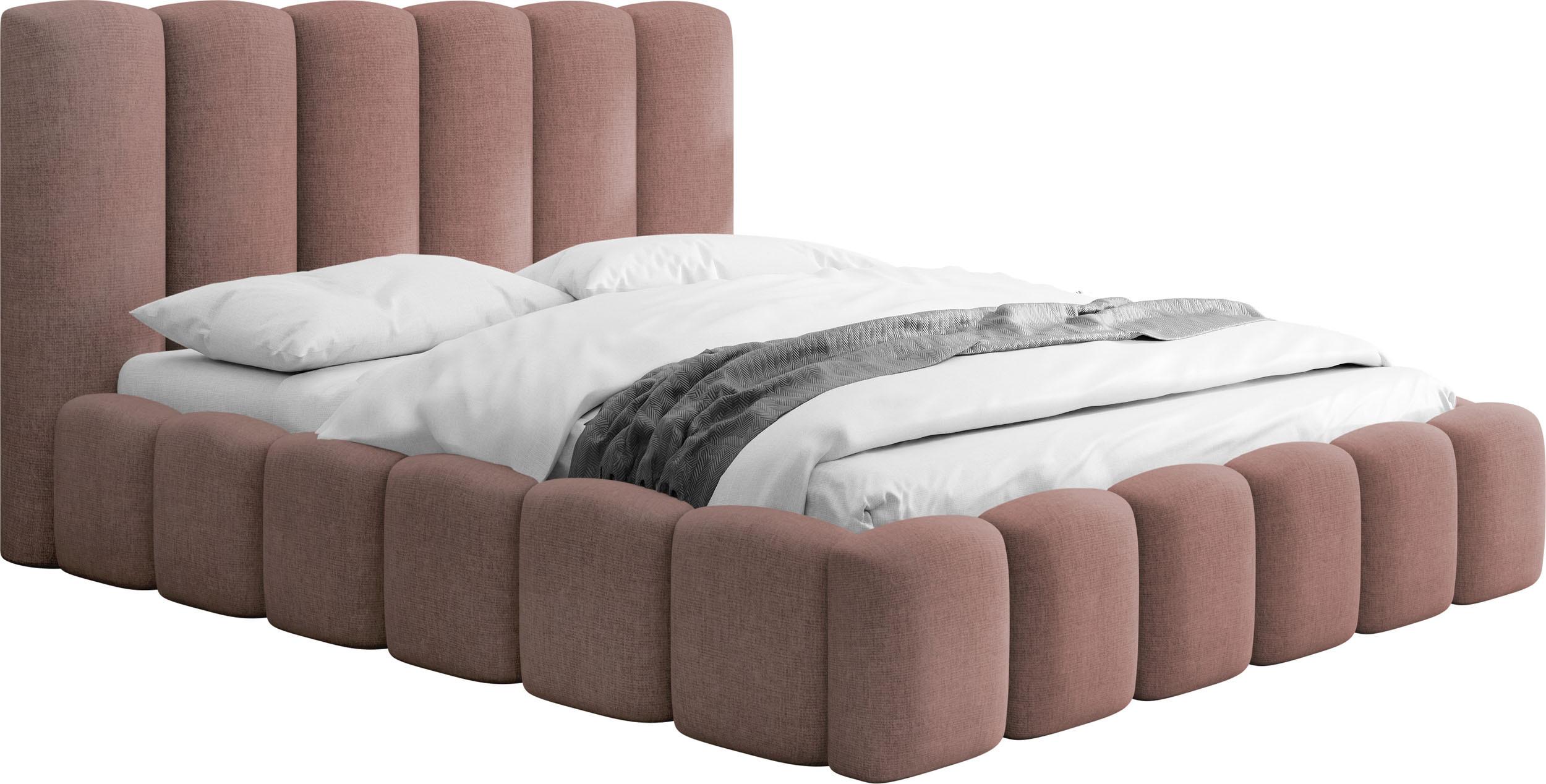 POLSTERBETT Serenity mit Bettkasten & Lattenrost in Altrosa Chenille 120 x 200 cm - Birkefarben/Altrosa, Holzwerkstoff/Kunststoff (120/200cm) - WFL GROUP