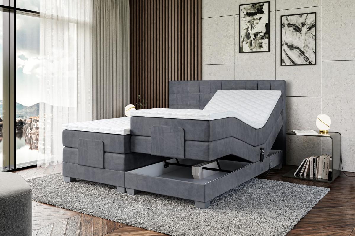 BOXSPRINGBETT elektrisch verstellbar mit 2 Matratzen H4/Taschenfederung OSTO EL 140 x 200 Dunkelgrau - Dunkelgrau, Holzwerkstoff (147/200cm) - ALTDECOR
