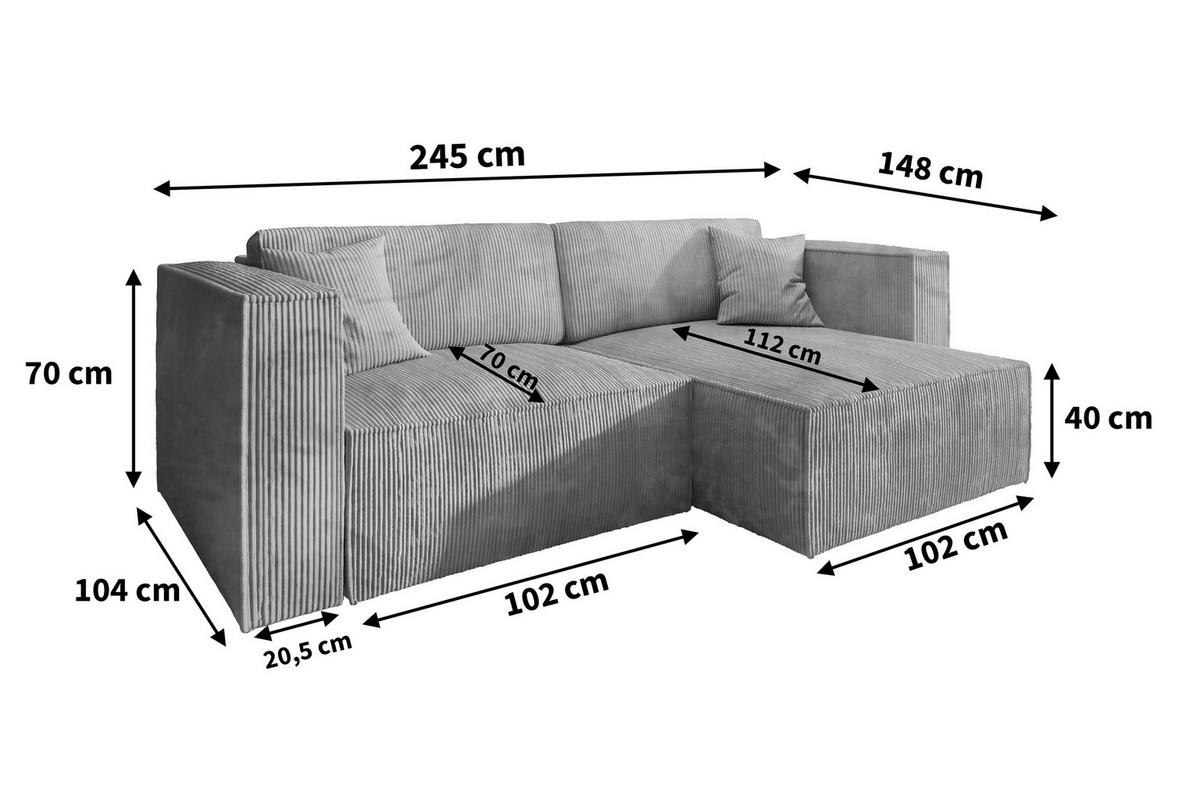 ECKSOFA NERIO M Grün Velours-Stoff mit Schlaffunktion - Grau/Grün, Holz/Kunststoff (245/148cm) - MASSENO