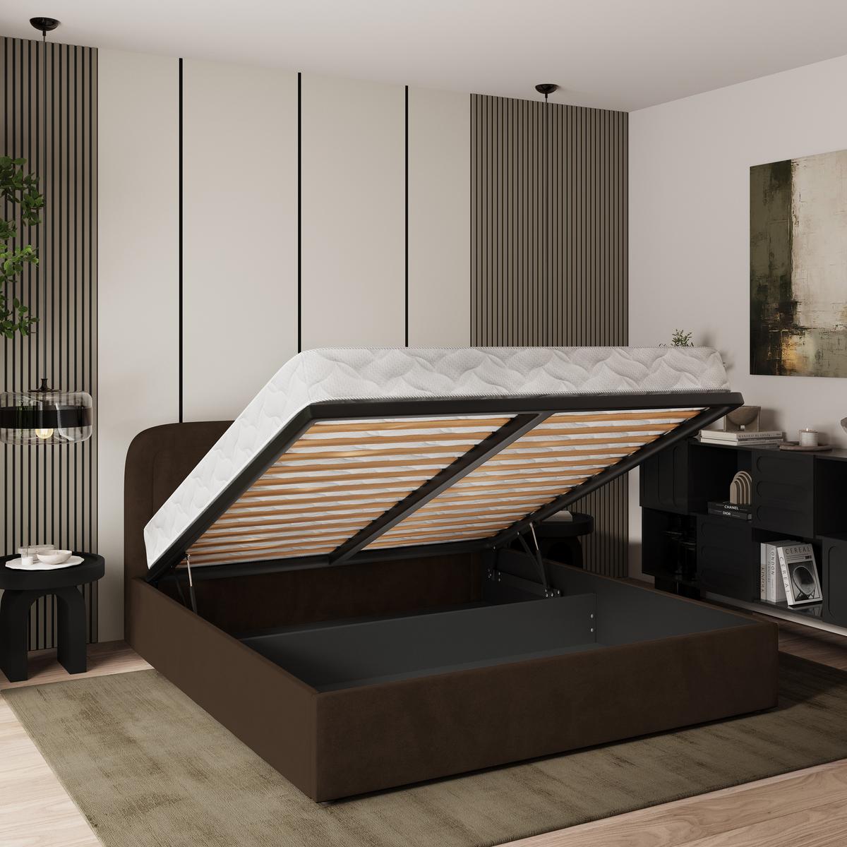 POLSTERBETT BENIRA K 160x200 cm mit Bettkästen - Braun - Braun, Holz (160/200cm) - MASSENO
