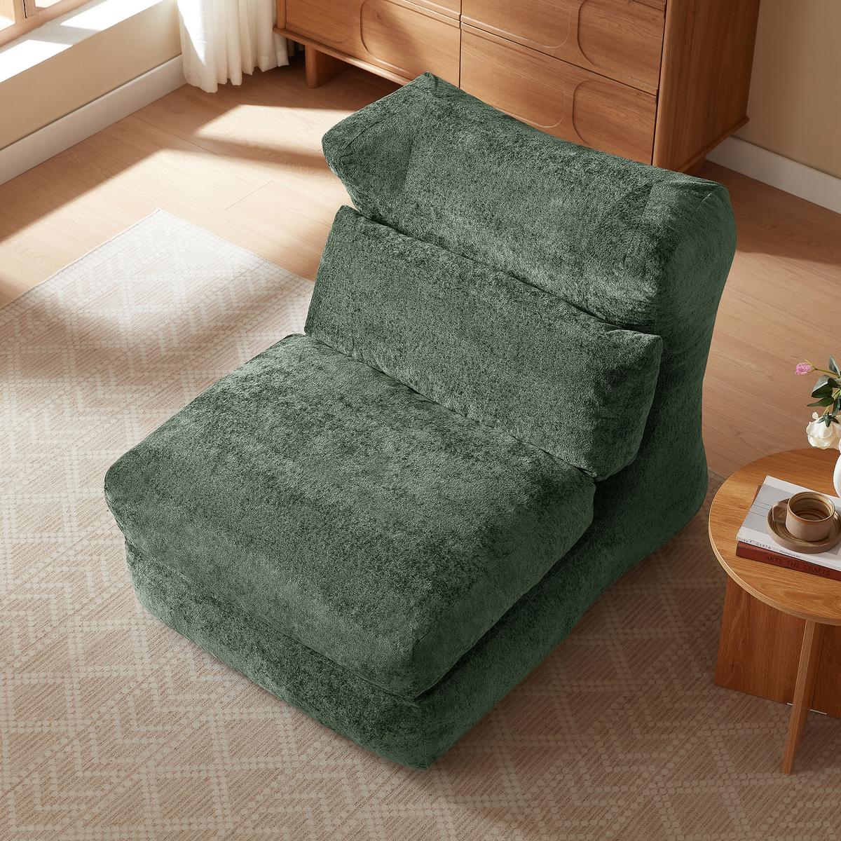 LOUNGE SESSEL Chenille Optik umwandelbar zum Liegestuhl - Grün, Textil (90/86/118cm) - Urban Meuble