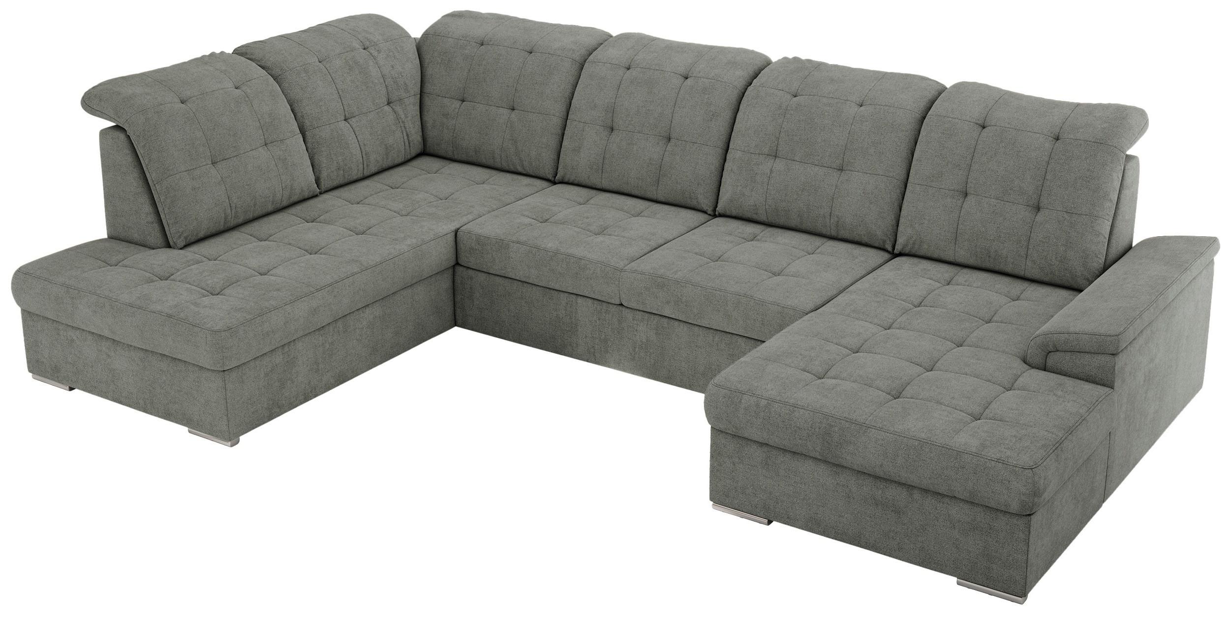 WOHNLANDSCHAFT MADRITO U - Grau Struktur - Links - Silberfarben/Grau, Textil/Metall (204/89/323cm) - MKS