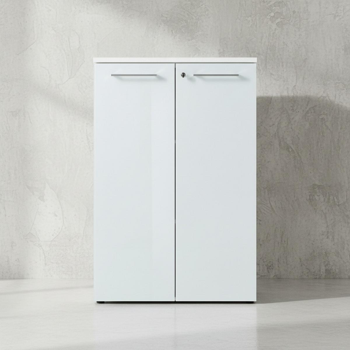 AKTENSCHRANK "Muenchen" Glasfront Soft-Close Abschließbar, Weiß 80x37x120cm - Weiß, Holzwerkstoff/Metall (80/120/37cm) - KADIMA DESIGN