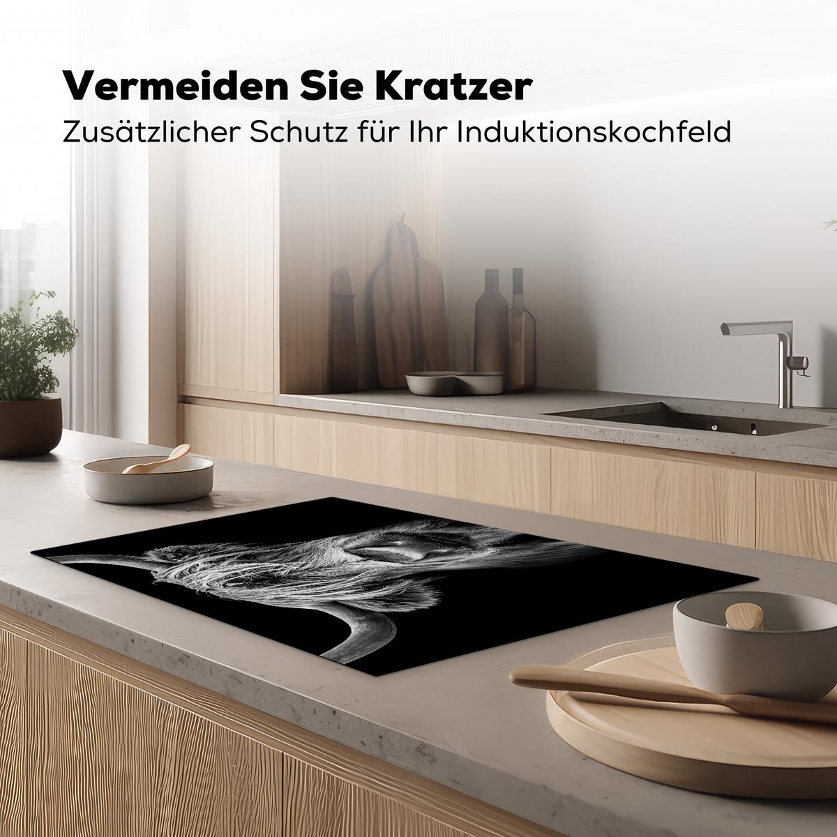 HERDABDECKPLATTE Schottischer Highlander - Hörner - Schwarz - Weiß - Kuh - Wild - Tiere Induktionsmatte 81x52 cm - Schwarz, Kunststoff (81/52/0.2cm) - MuchoWow