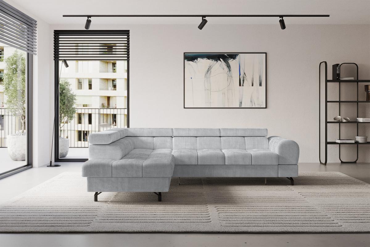 ECKSOFA mit Schlaffunktion Ottomane Links LUMA-L 272x203x70 Grau Cord - Anthrazit/Schwarz, Holzwerkstoff/Kunststoff (272/203cm) - ALTDECOR