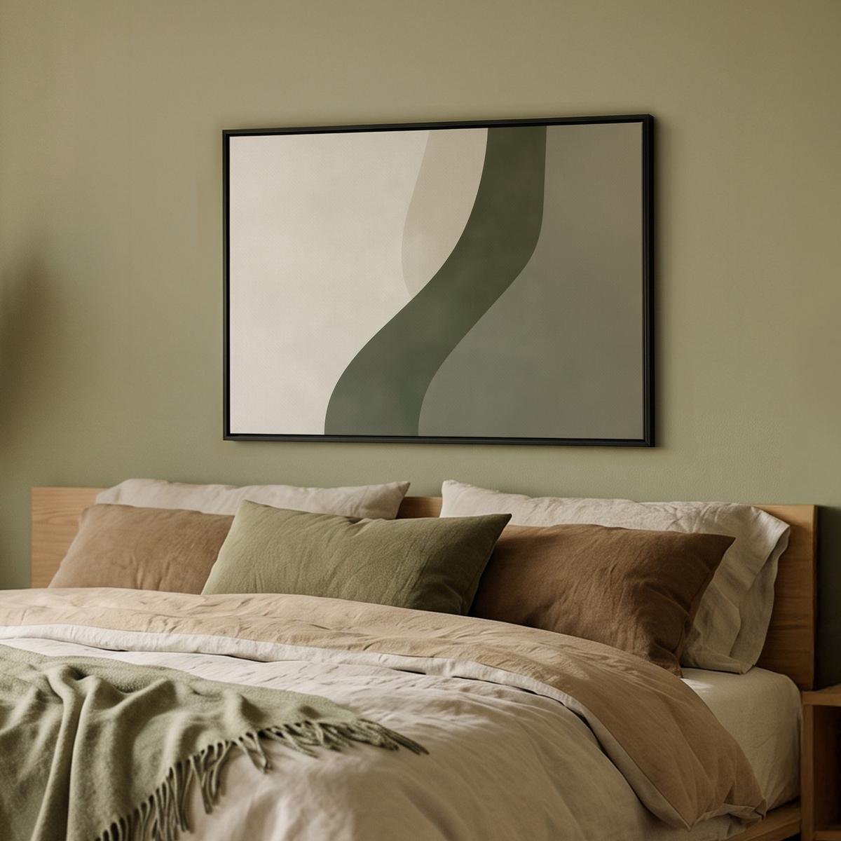 LEINWAND Bilder mit Rahmen - Japandi - Grün - Abstrakt - Modern - 70x50 - Salbeigrün, Textil (70/50cm) - MuchoWow