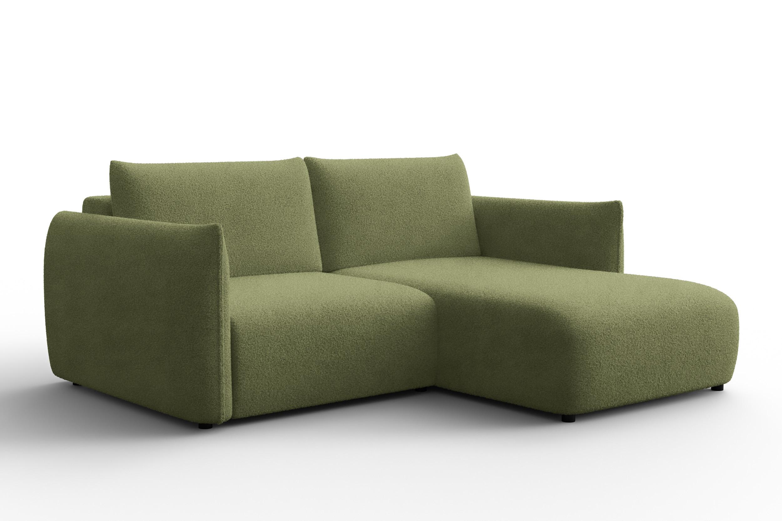 ECKSOFA TAUER 3-Sitzer RECHTS, Bouclé-Stoff grün - Schwarz/Grün, Holz/Textil (206/173cm) - Courtois Laville
