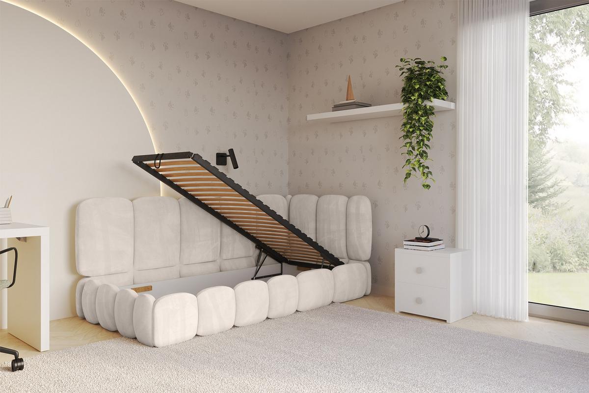 EINZELLBETT Jugendbett mit Bettkasten, Links - AVRY 80x200 Beige - Ecru, Holzwerkstoff/Textil (80/200cm) - ALTDECOR