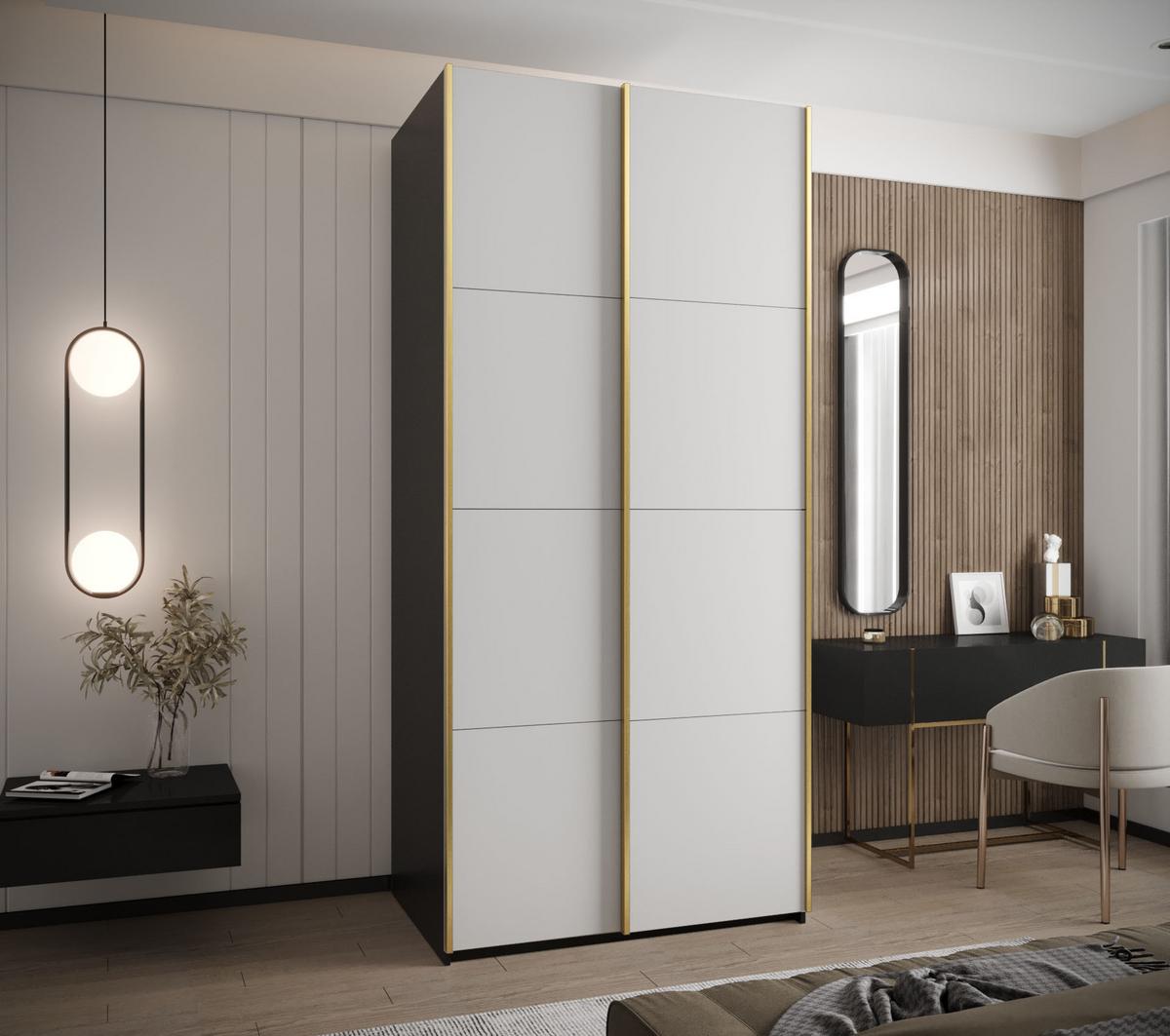 SCHWEBETÜRENSCHRANK 245,5/100/64 2-türig - Goldfarben/Schwarz, Holz/Metall (100/245/64cm) - Abiks Möbel
