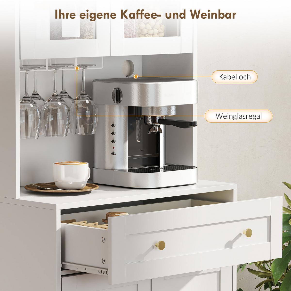KÜCHENSCHRANK MDF Glas Weiß - Goldfarben/Weiß, Holzwerkstoff/Metall (38/170/68cm) - HOMCOM