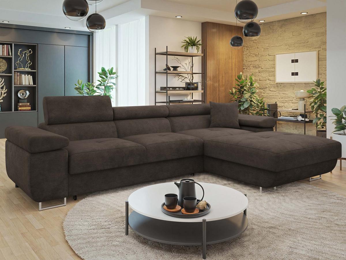 ECKSOFA Torezio Mini, Seite: Rechts - Dunkelbraun, Holz/Textil (280/170cm) - MIRJAN24