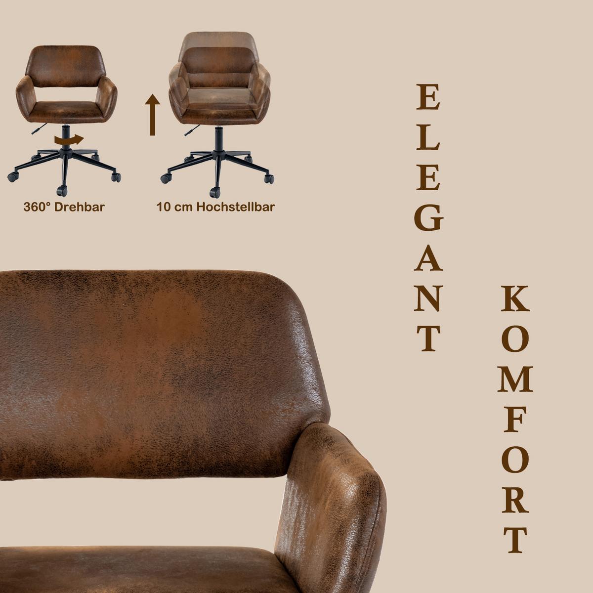BÜROSTUHL – Wildleder Optik, Höhenverstellbar und 360° drehbar - Schwarz/Braun, Textil/Metall (54/85/56cm) - Urban Meuble