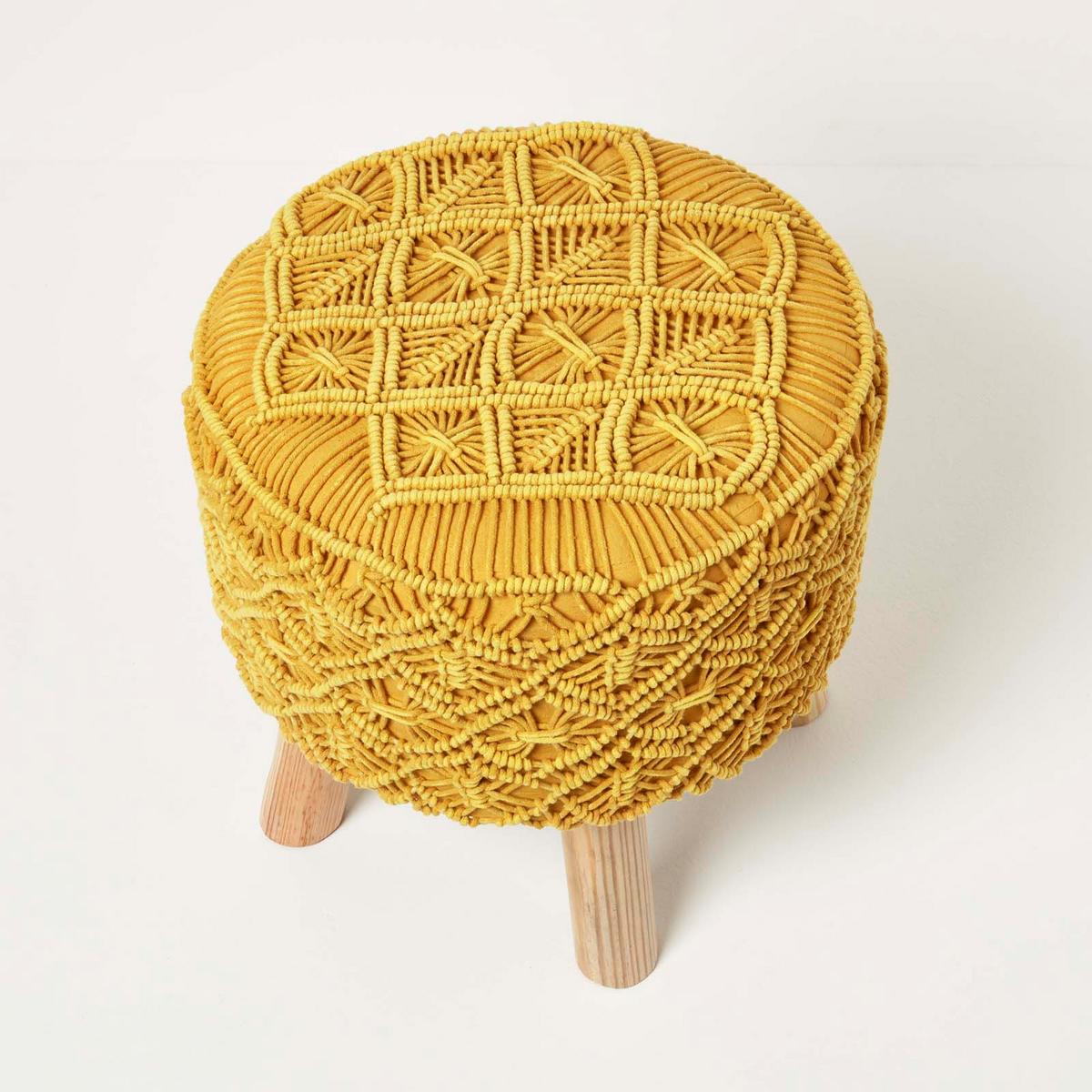 MAKRAMEE-HOCKER Willow gelb, 41/41/43 cm - Gelb, Textil (41/43/41cm) - Homescapes