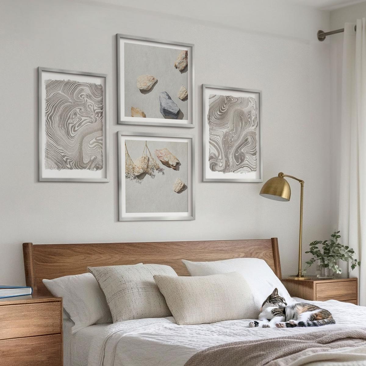 BILDER SET 4er Set - 50x50 cm & 40x60 cm Silberner Rahmen - Moderne abstrakte Formen - Silberfarben, Kunststoff (50/50cm) - TULUP