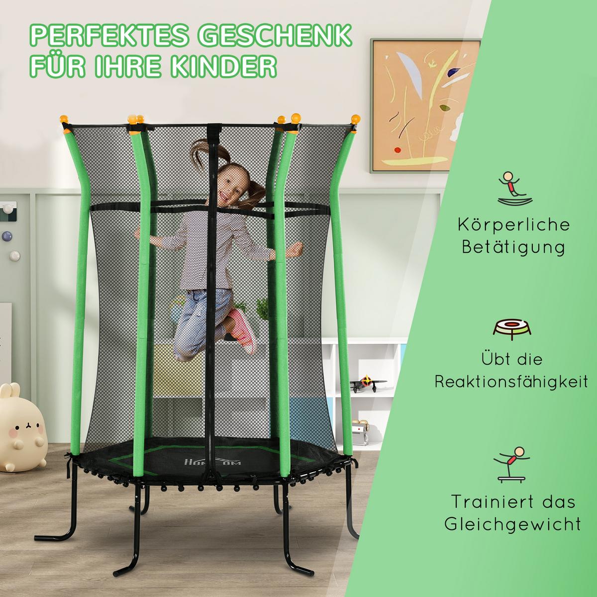 KINDERTRAMPOLIN Stahl Kunststoff Grün - Grün, Metall (111/122cm) - HOMCOM